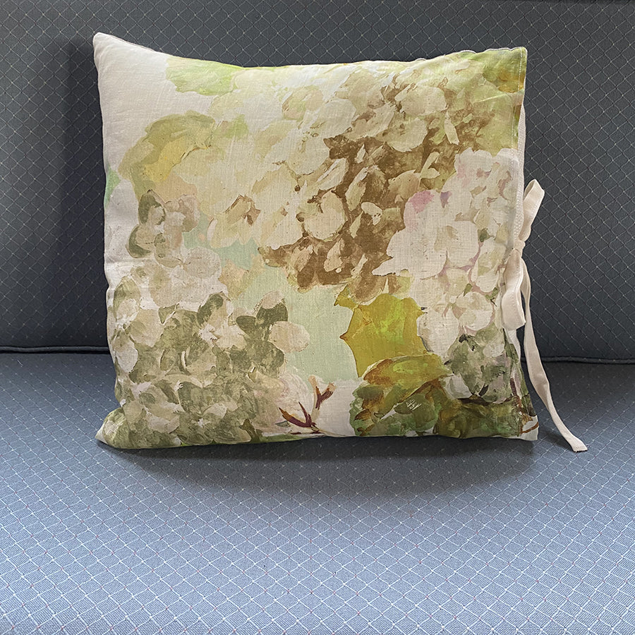 Green and Yellow floral printed linen pillow