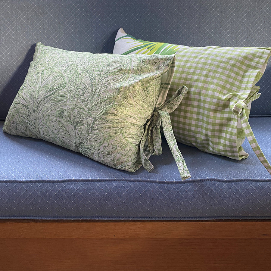 One-of-a-kind pillows made from recycled upholstery samples.