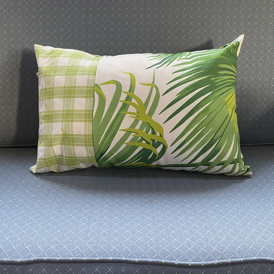 One-of-a-kind pillow made from recycled upholstery samples.