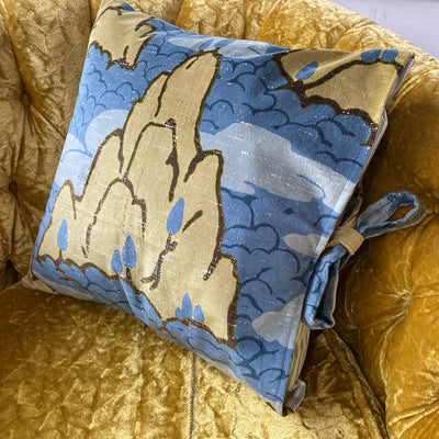 Printed velvet pillow featuring mountain image