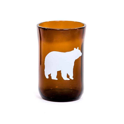 recycled beer bottle tumbler with white bear print