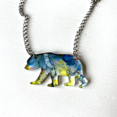 Recycled acrylic bear shaped pendant necklace