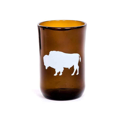 recycled beer bottle tumbler with white bison print