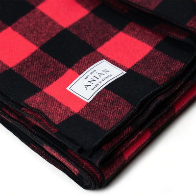 Red and black buffalo pattern, heavy weight, recycled cotton blanket