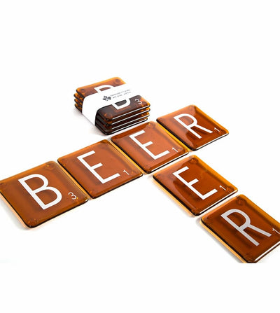 recycled glass coaster set - beer