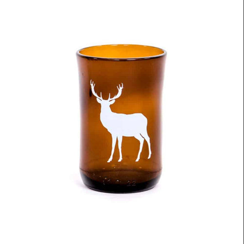 recycled beer bottle tumbler with white deer print