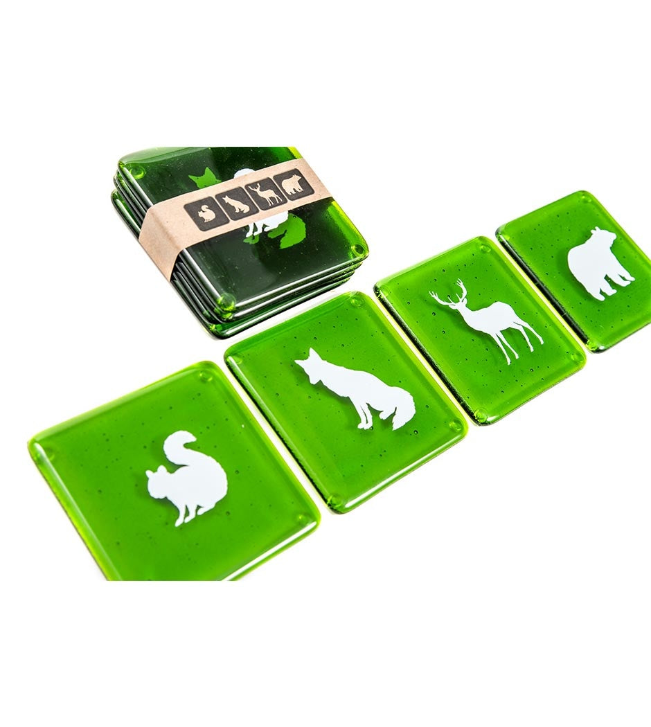 recycled glass coaster set - forest animals