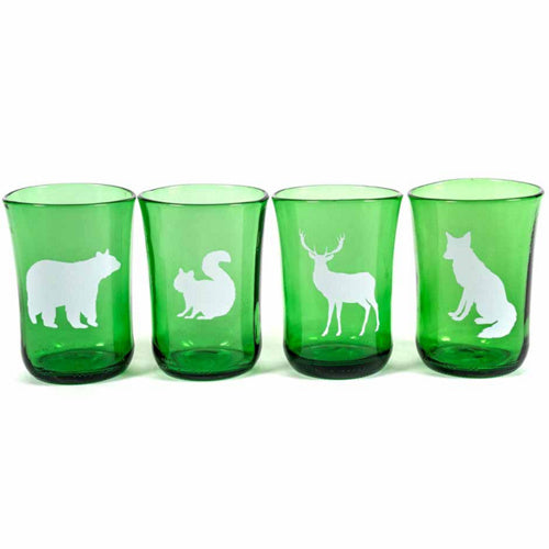recycled green glass forest animals tumblers 