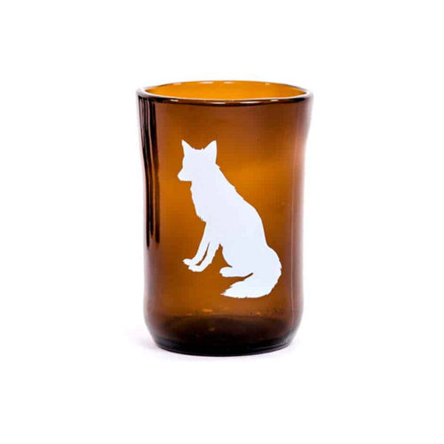recycled beer bottle tumbler with white fox print