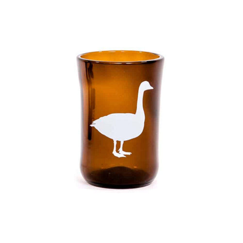 recycled beer bottle tumbler with white goose print