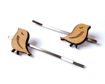 wooden bird bobby pins