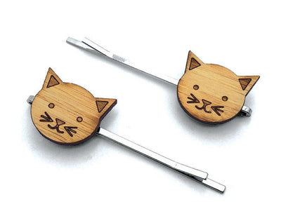 wooden cat bobby pins