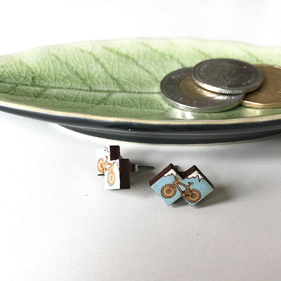 tiny wood hand painted stud earrings