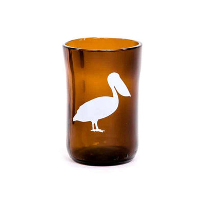 recycled beer bottle tumbler with white pelican  print