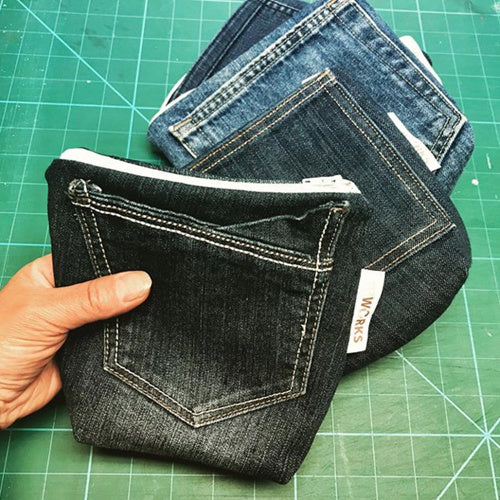 recycled jean pocket pouch