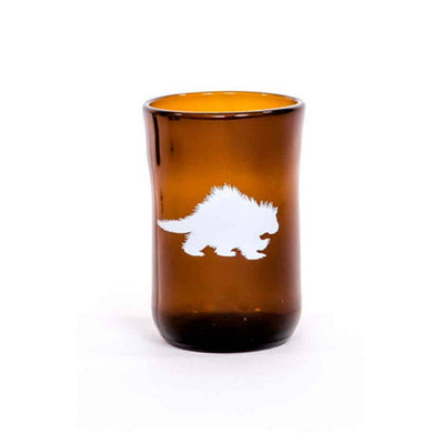 recycled beer bottle tumbler with white porcupine print