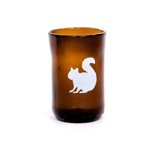 recycled beer bottle tumbler with white squirrel print