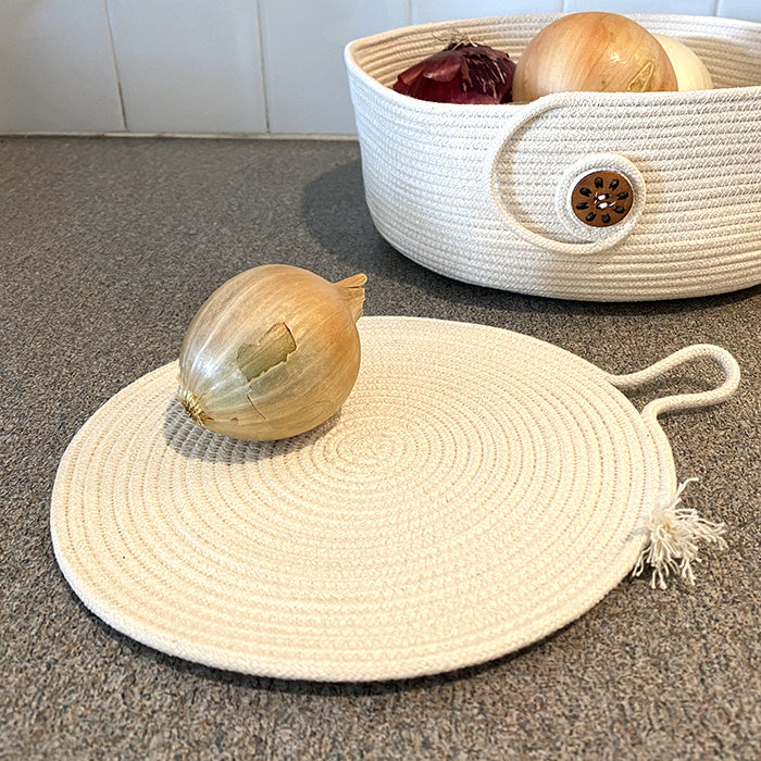 Rope Basket with Wood Button