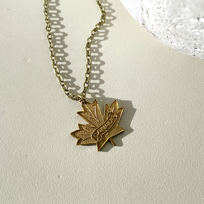 Vintage Brass Maple Leaf Necklace